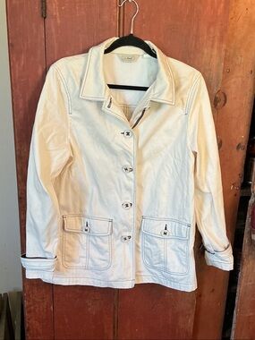 L.L. Bean Women's Cream Button-Up Cotton Jacket with rubber buttons